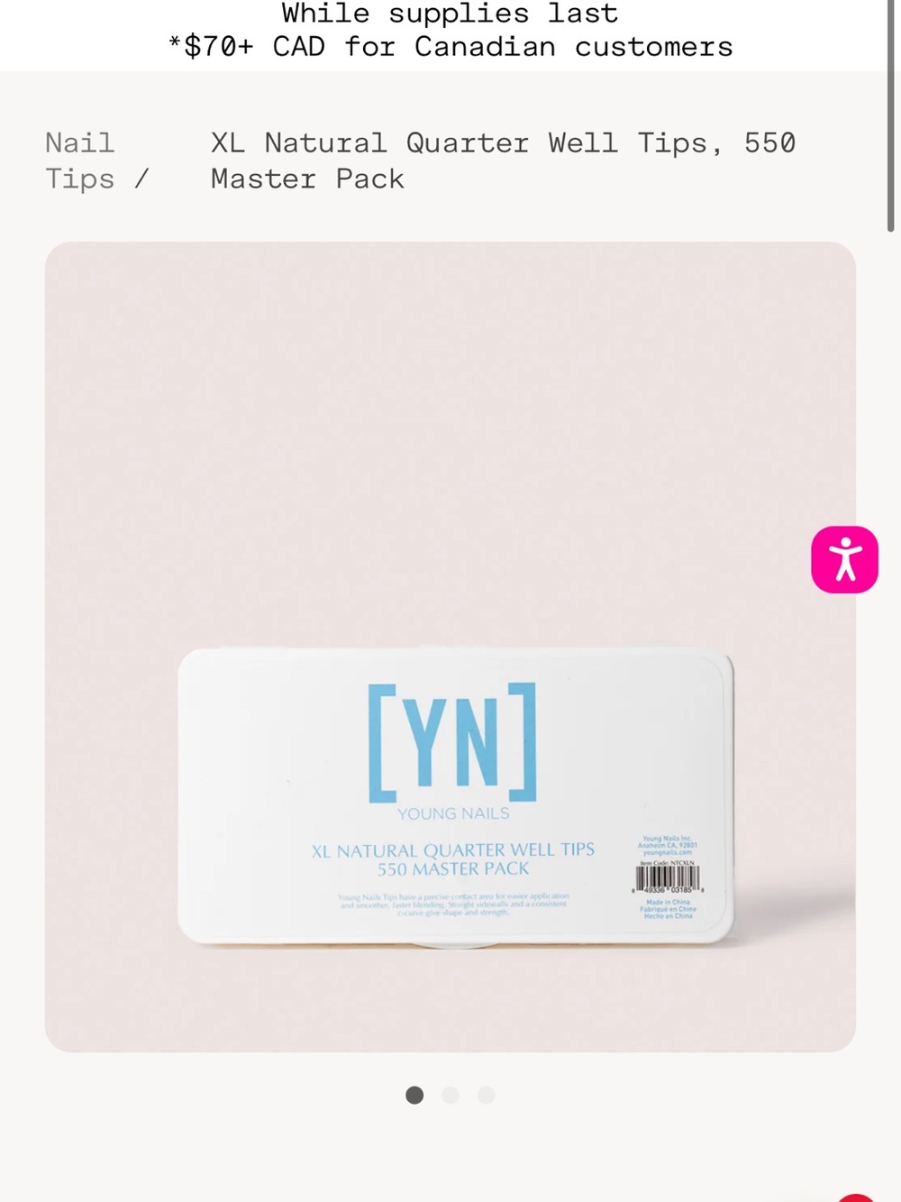 Young Nails XL Natural Quarter Well Tips - 550 Pack (Natural) - New